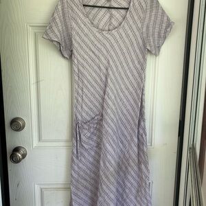Flax lavender and White Flutter Sleeve Midi Sundress